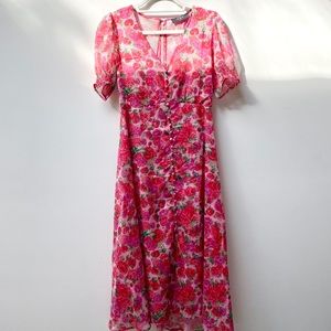 Pink Floral OPT midi length dress w shimmer detail